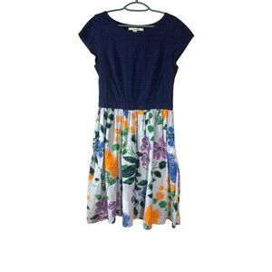 Boden Navy blue Bodice Floral Print Skirt Dress 100% cotton Size 8